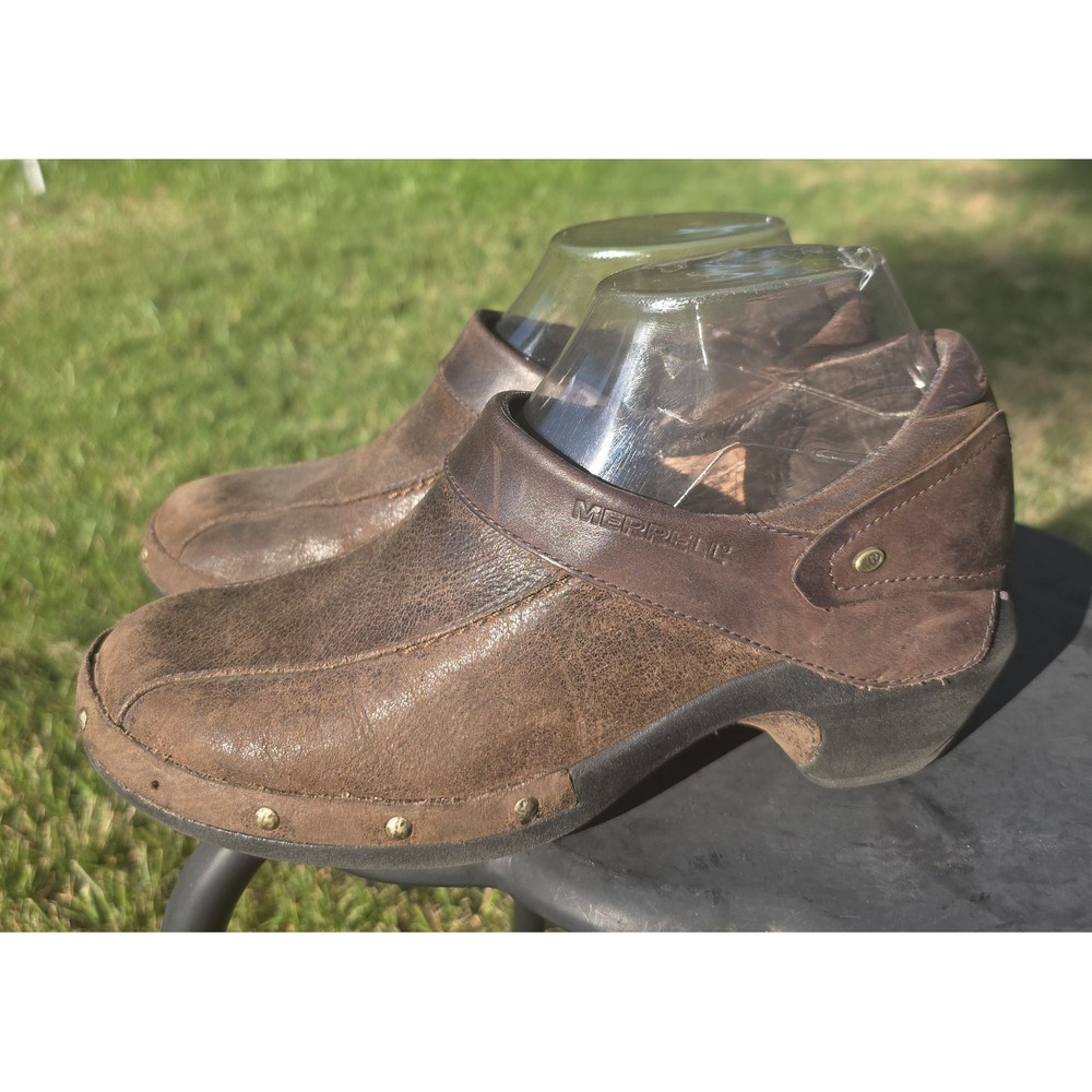 Merrell Luxe Wrap Womens Brown Leather Studded Slip On Mule Clogs - Picture 4 of 10